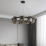 Modern Crown Glass LED Chandelier Elegant Pendant Ceiling Light for Living and Dining Rooms