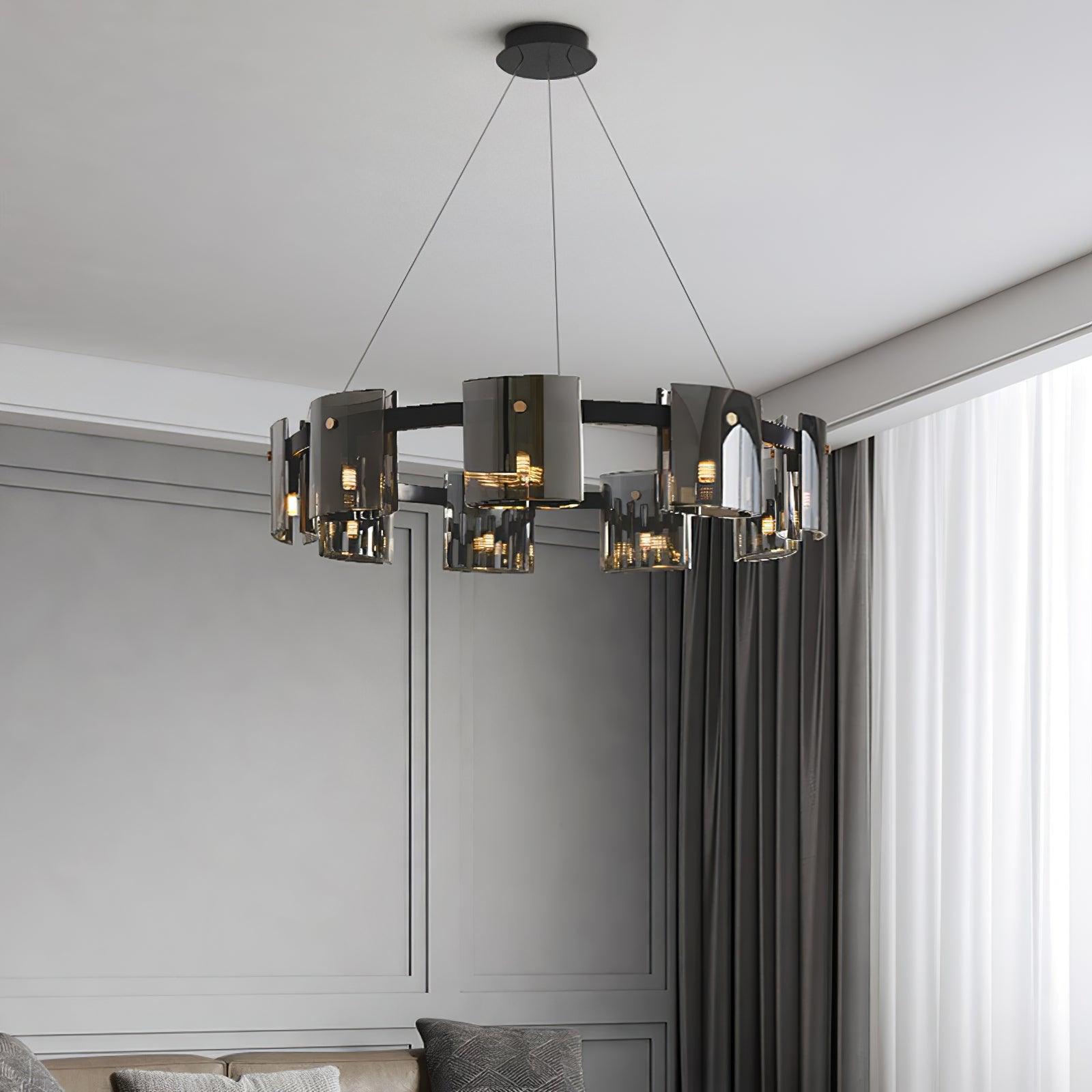 Modern Crown Glass LED Chandelier Elegant Pendant Ceiling Light for Living and Dining Rooms