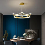 Modern Crown Shaped LED Chandelier for Dining Room Geometric Metal Hanging Ceiling Light
