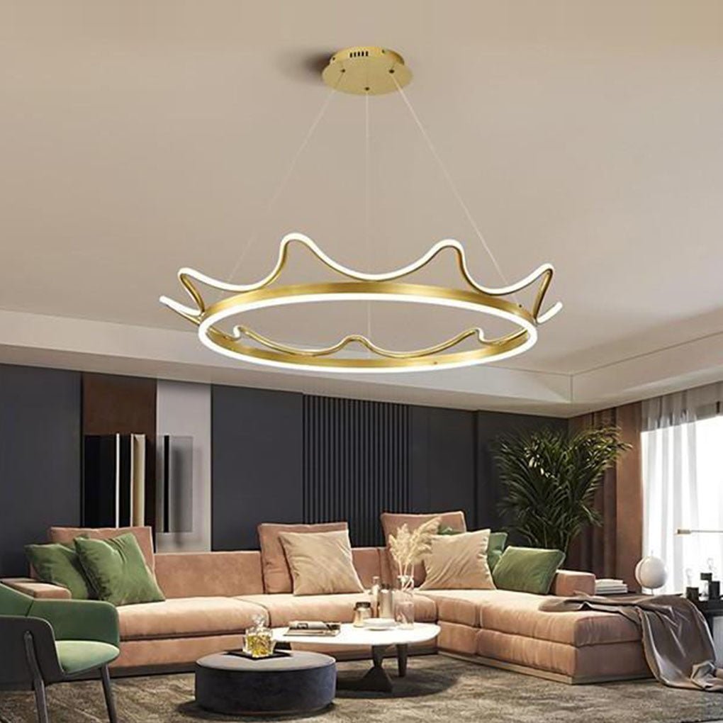 Modern Crown Shaped LED Chandelier for Dining Room Geometric Metal Hanging Ceiling Light