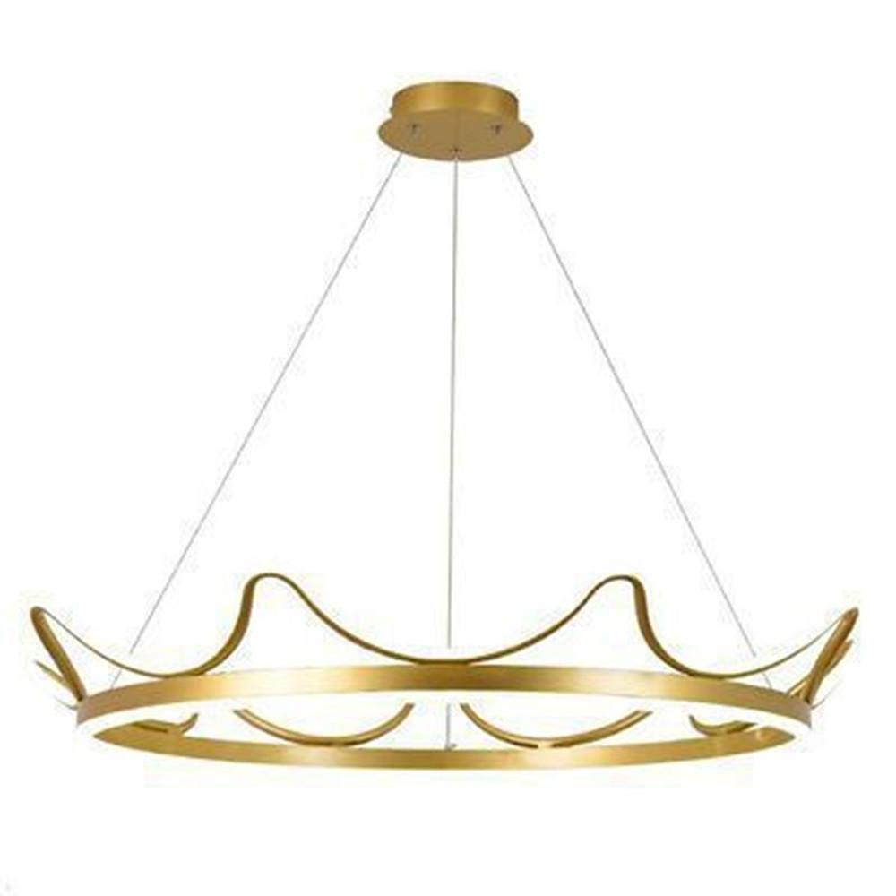 Modern Crown Shaped LED Chandelier for Dining Room Geometric Metal Hanging Ceiling Light