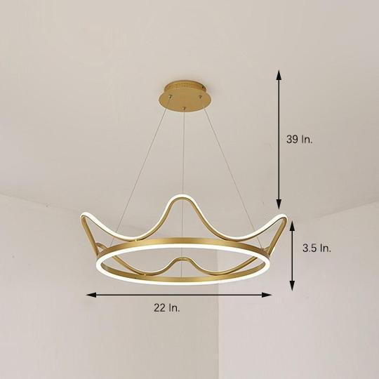 Modern Crown Shaped LED Chandelier for Dining Room Geometric Metal Hanging Ceiling Light