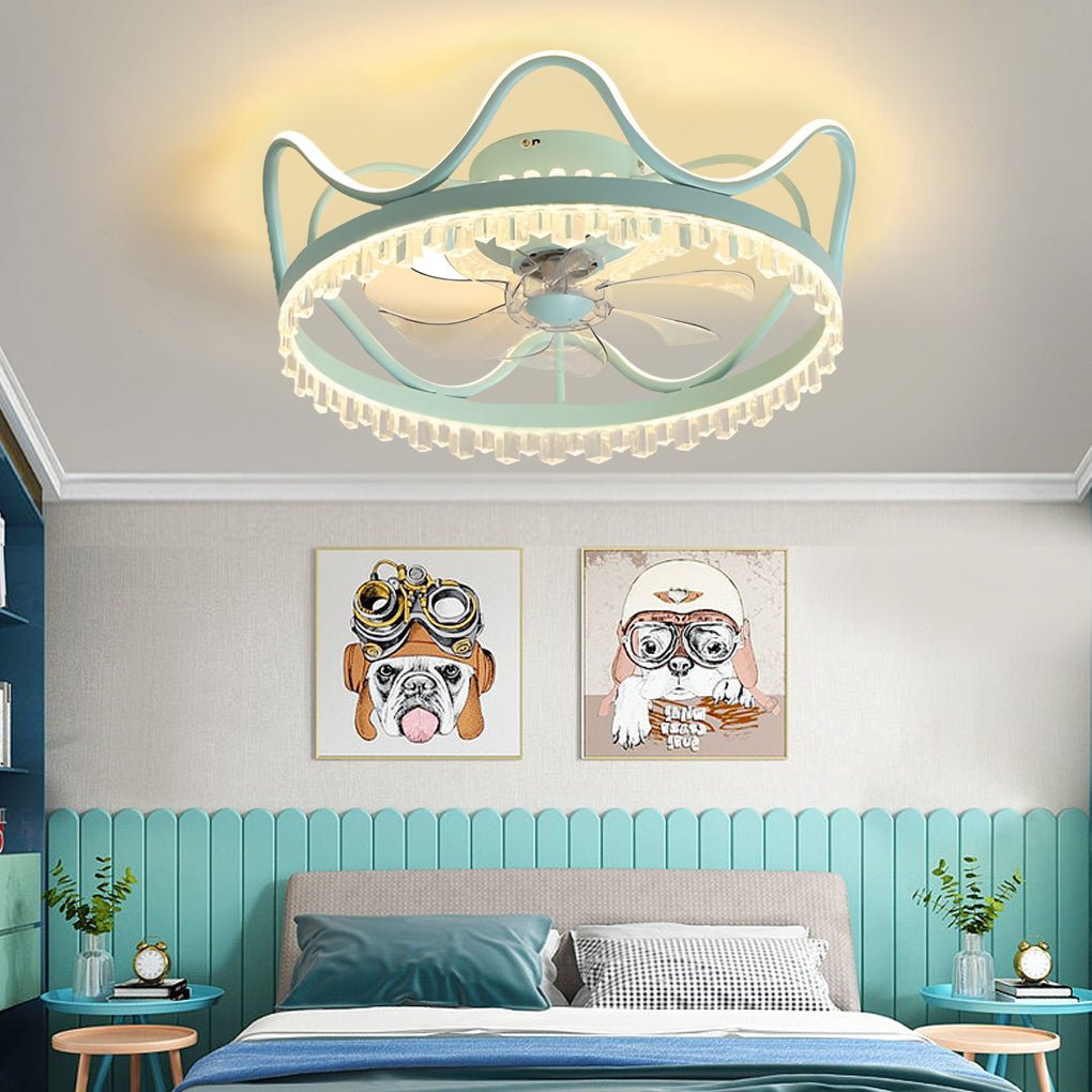 Modern Round Retractable Ceiling Fan with Dimmable LED Light and Remote Control for Bedroom Dining Room
