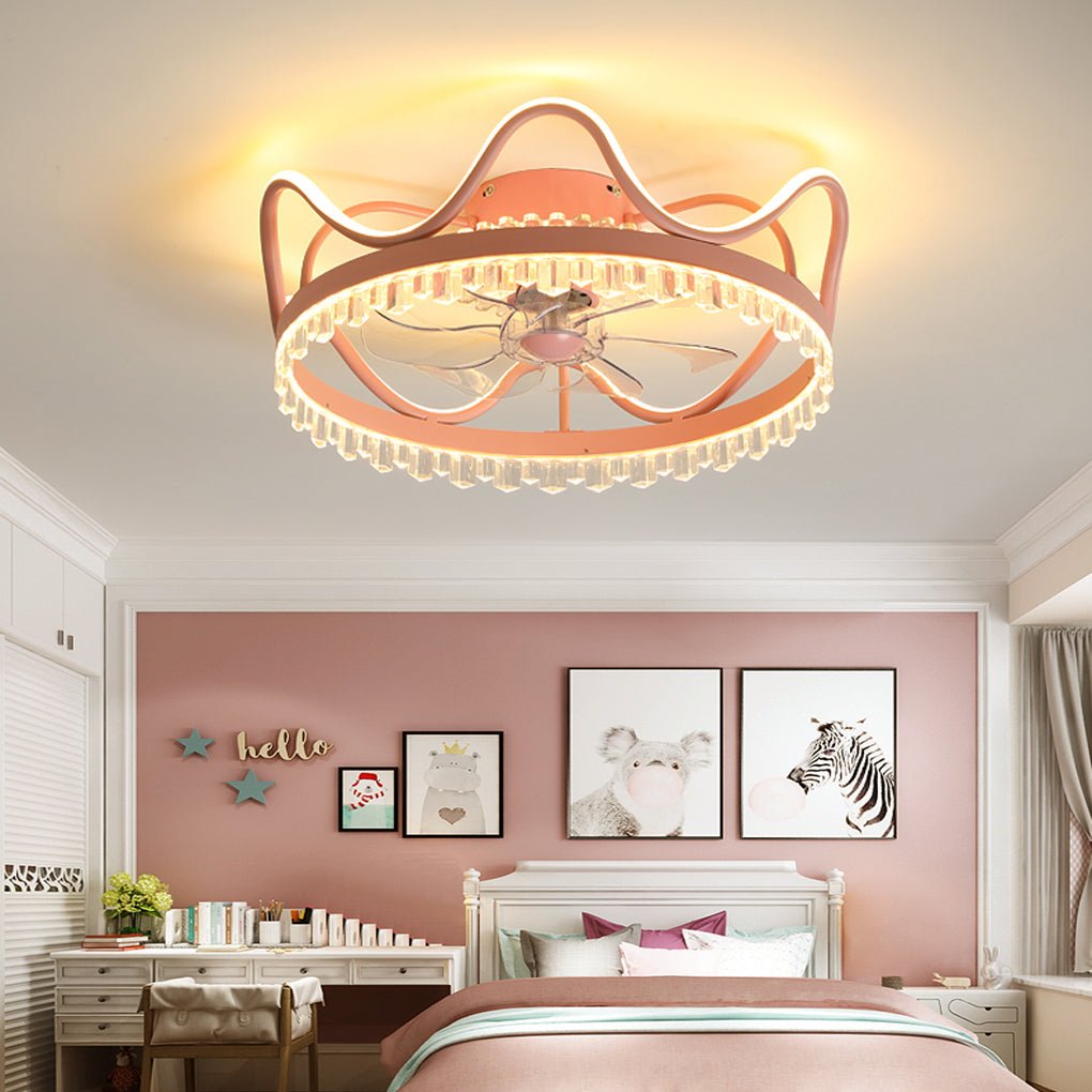 Modern Round Retractable Ceiling Fan with Dimmable LED Light and Remote Control for Bedroom Dining Room
