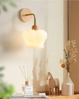 Modern Crown Wall Sconce Set of 2 Metal and Wood Glass Shade Lighting Fixture