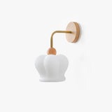 Modern Crown Wall Sconce Set of 2 Metal and Wood Glass Shade Lighting Fixture