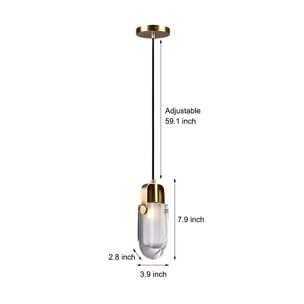 Modern Crystal and Copper Mini Pendant Light with 3 Step Dimming for Kitchen and Bedroom