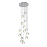 Modern Crystal Ball LED Chandelier 14 Light Adjustable Height Dimmable Staircase Pendant Light