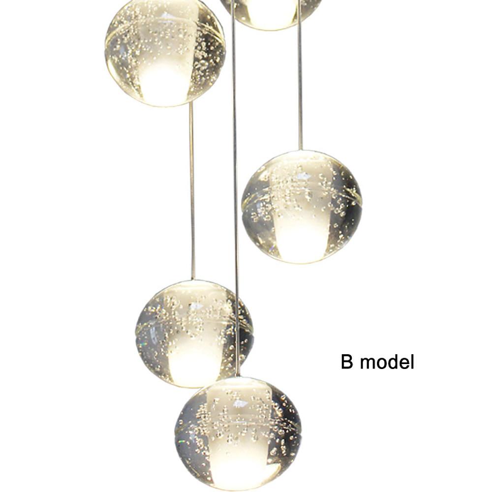 Modern Crystal Ball LED Chandelier 14 Light Adjustable Height Dimmable Staircase Pendant Light