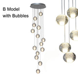 Modern Crystal Ball LED Chandelier 14 Light Adjustable Height Dimmable Staircase Pendant Light