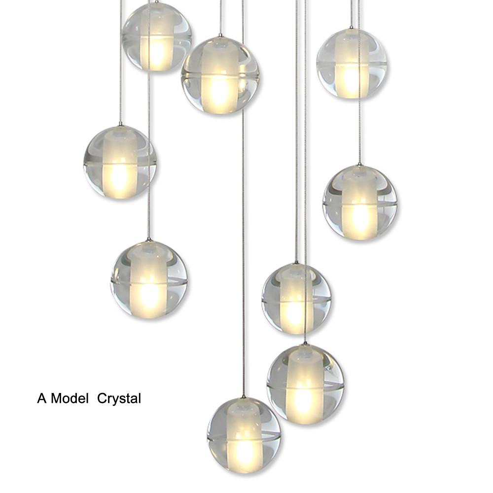 Modern Crystal Ball LED Chandelier 14 Light Adjustable Height Dimmable Staircase Pendant Light