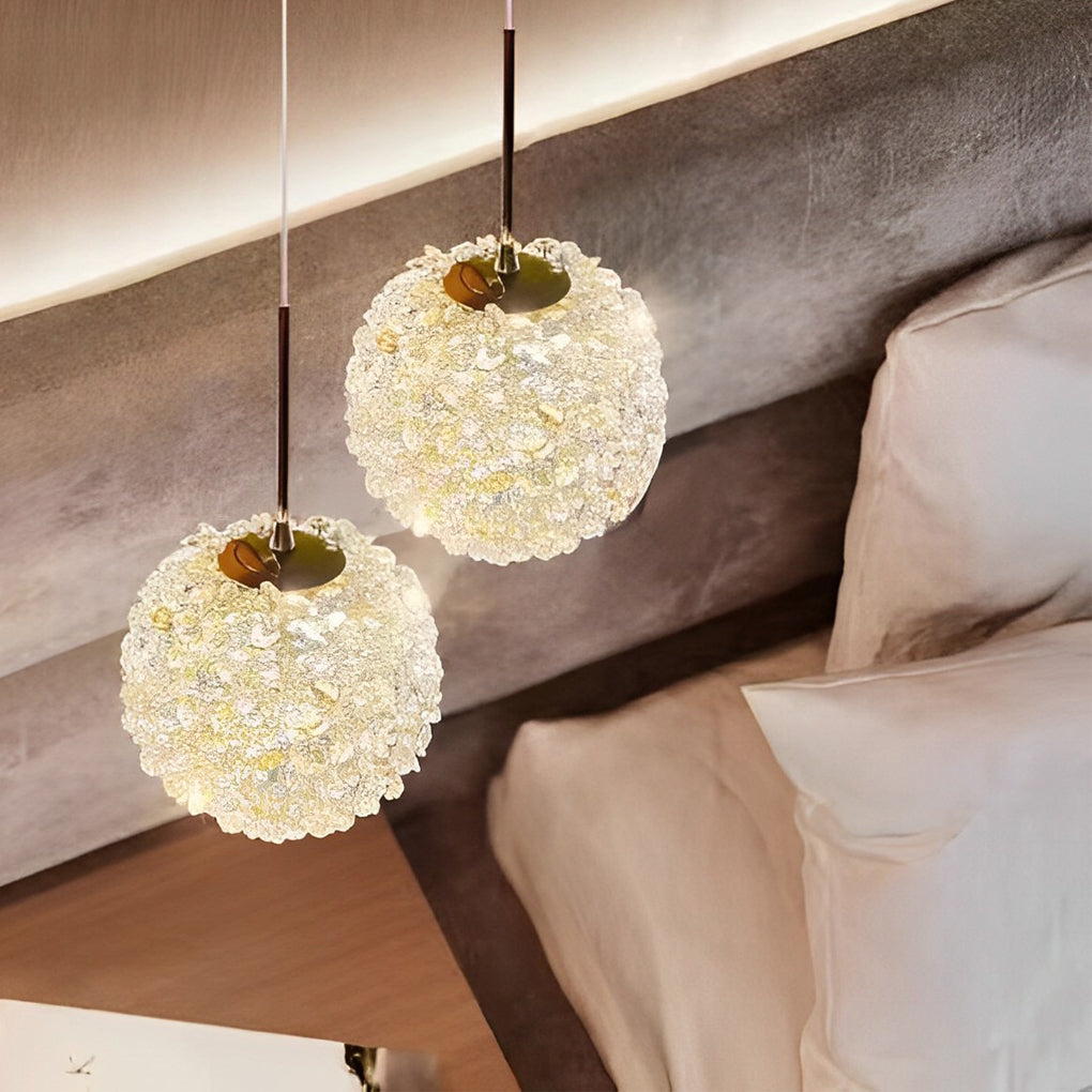 Modern Crystal Ball LED Pendant Light Three Step Dimming Nordic Style Hanging Lamp for Bedside and Bedroom