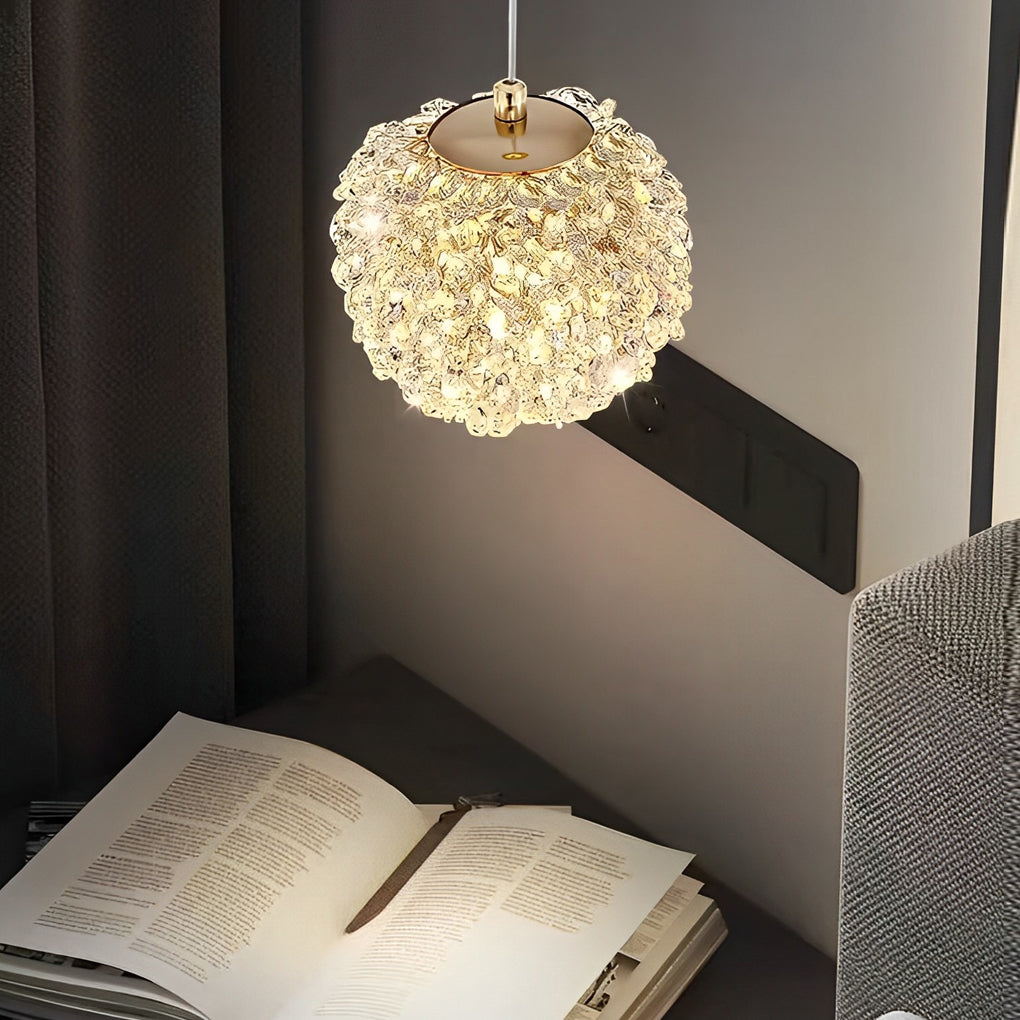 Modern Crystal Ball LED Pendant Light Three Step Dimming Nordic Style Hanging Lamp for Bedside and Bedroom