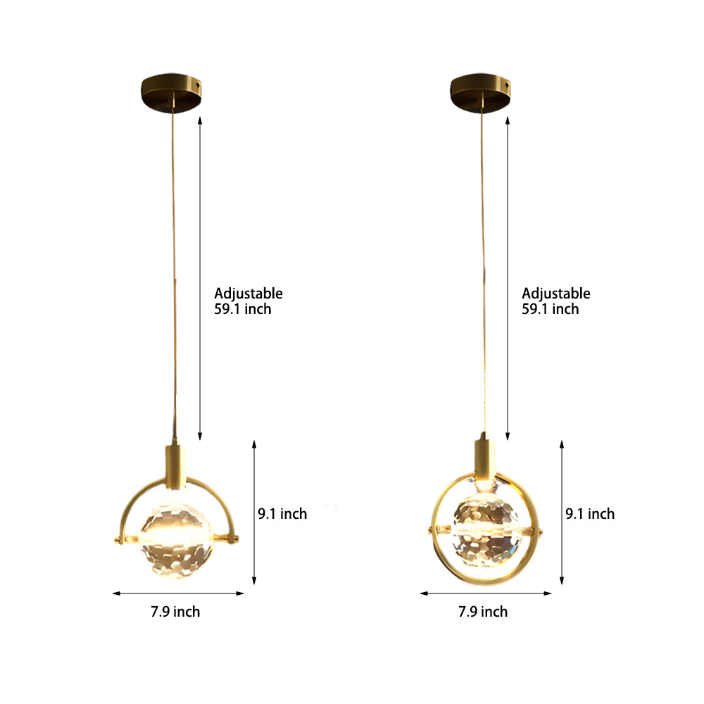 Modern Crystal Ball Pendant Light Round Semicircle LED Hanging Lamp for Bedroom and Kitchen Island
