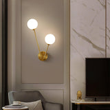 Modern Crystal Branch Wall Sconce Brass Light with Clear and White Glass Shades