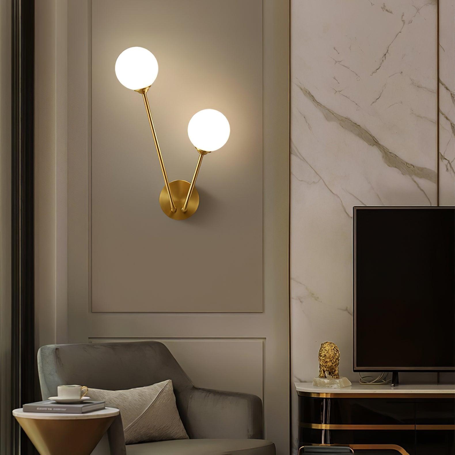 Modern Crystal Branch Wall Sconce Brass Light with Clear and White Glass Shades