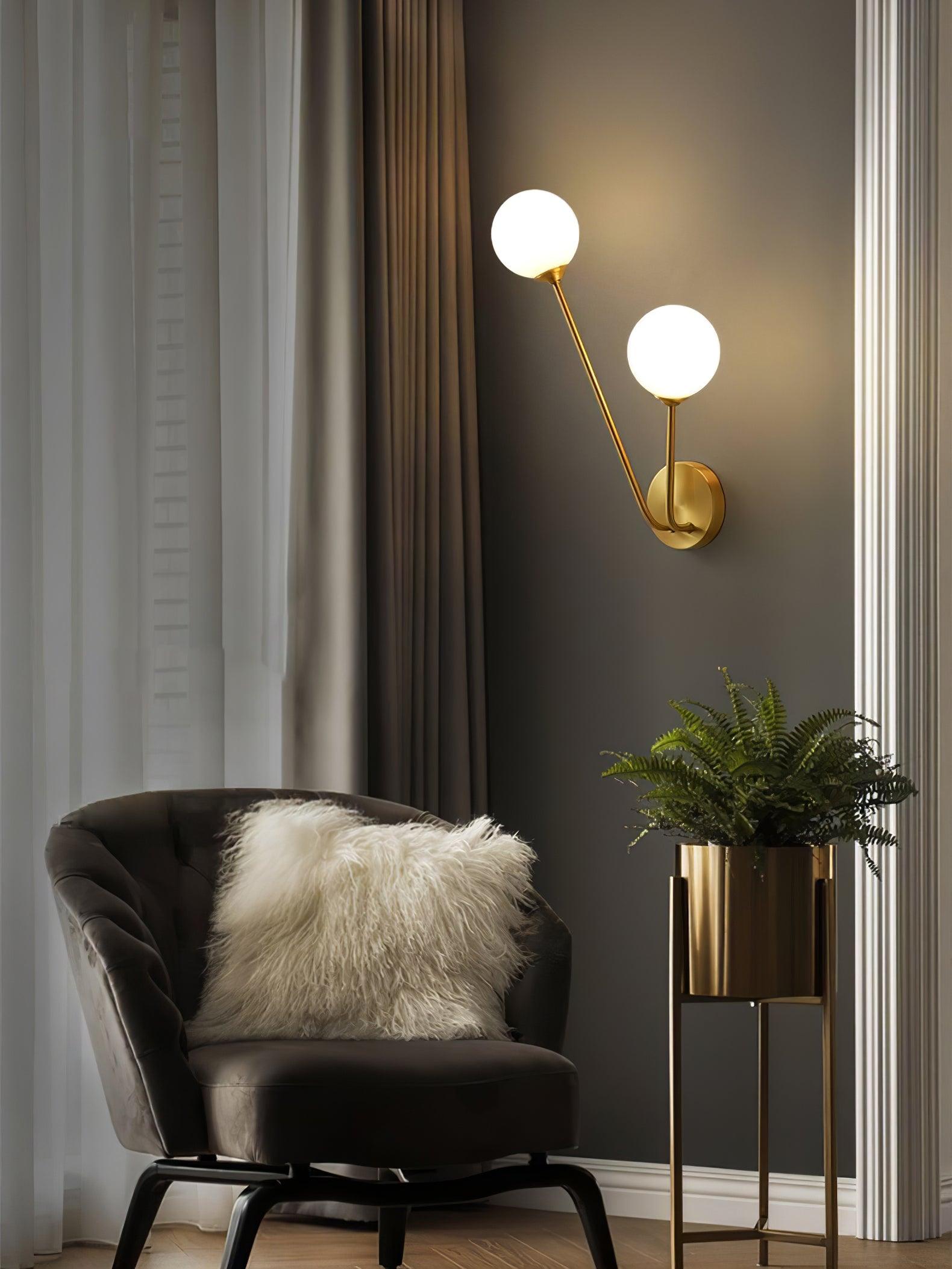 Modern Crystal Branch Wall Sconce Brass Light with Clear and White Glass Shades