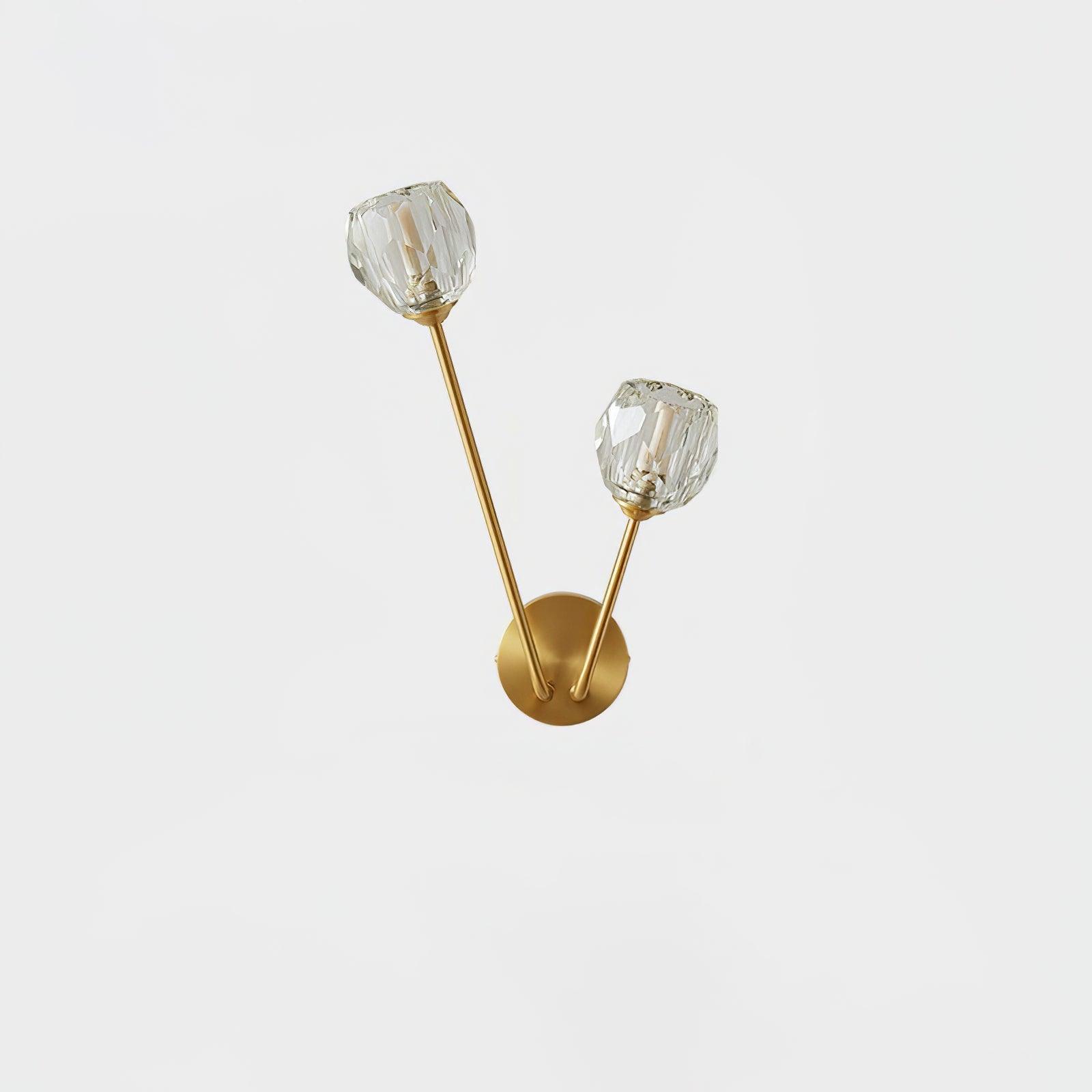 Modern Crystal Branch Wall Sconce Brass Light with Clear and White Glass Shades