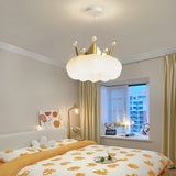 Modern Crystal Cloud Crown LED Pendant Light Three Step Dimming Ceiling Fixture Gold and White