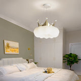 Modern Crystal Cloud Crown LED Pendant Light Three Step Dimming Ceiling Fixture Gold and White