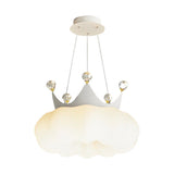 Modern Crystal Cloud Crown LED Pendant Light Three Step Dimming Ceiling Fixture Gold and White