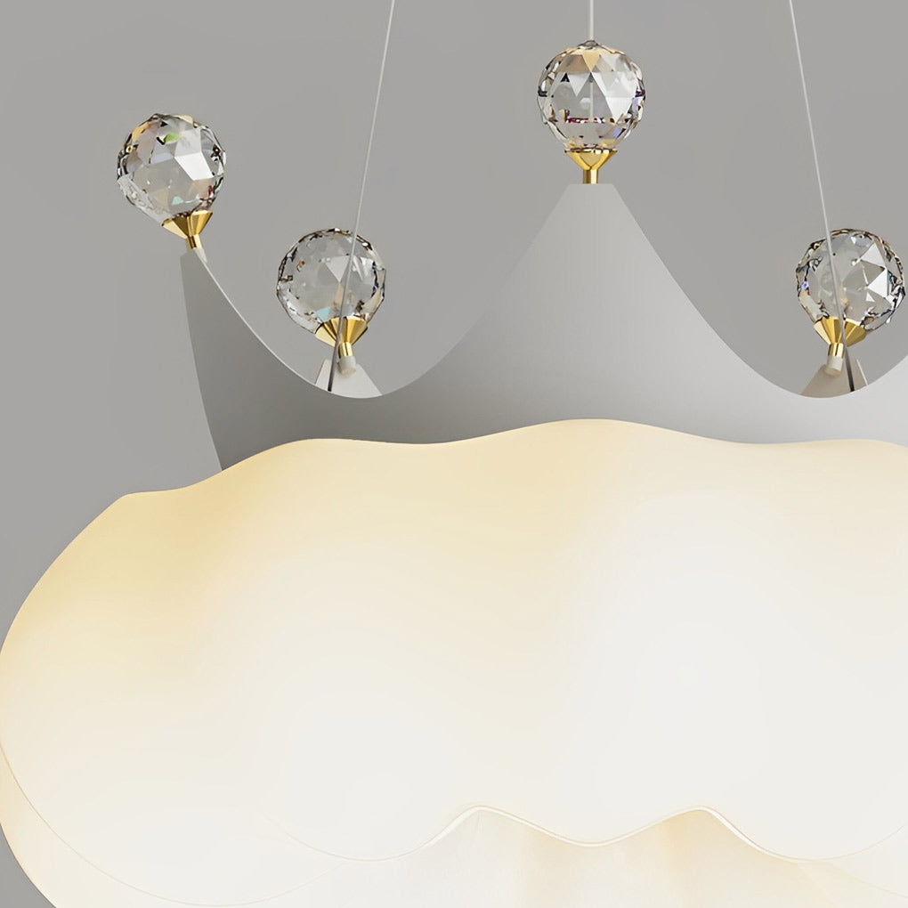 Modern Crystal Cloud Crown LED Pendant Light Three Step Dimming Ceiling Fixture Gold and White