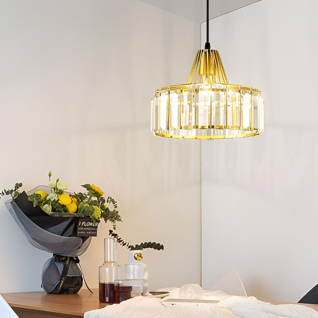 Modern Crystal Drum Pendant Light Nordic Metal Chandelier for Bedroom and Living Room