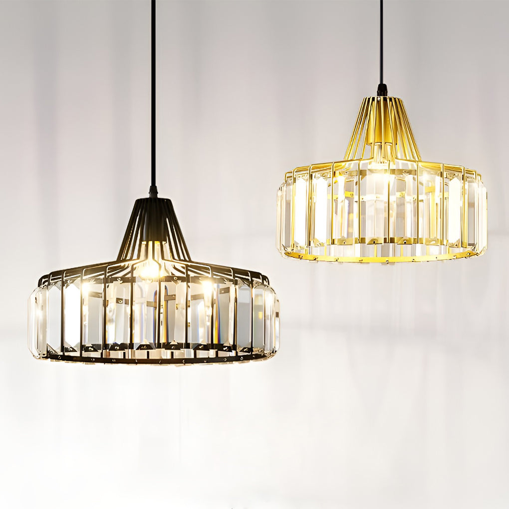 Modern Crystal Drum Pendant Light Nordic Metal Chandelier for Bedroom and Living Room