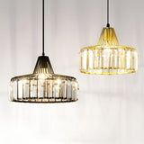 Modern Crystal Drum Pendant Light Nordic Metal Chandelier for Bedroom and Living Room