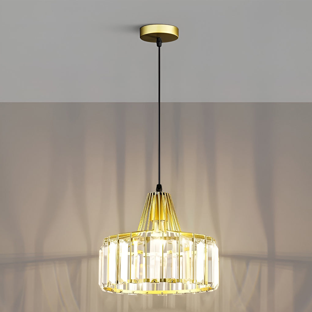 Modern Crystal Drum Pendant Light Nordic Metal Chandelier for Bedroom and Living Room