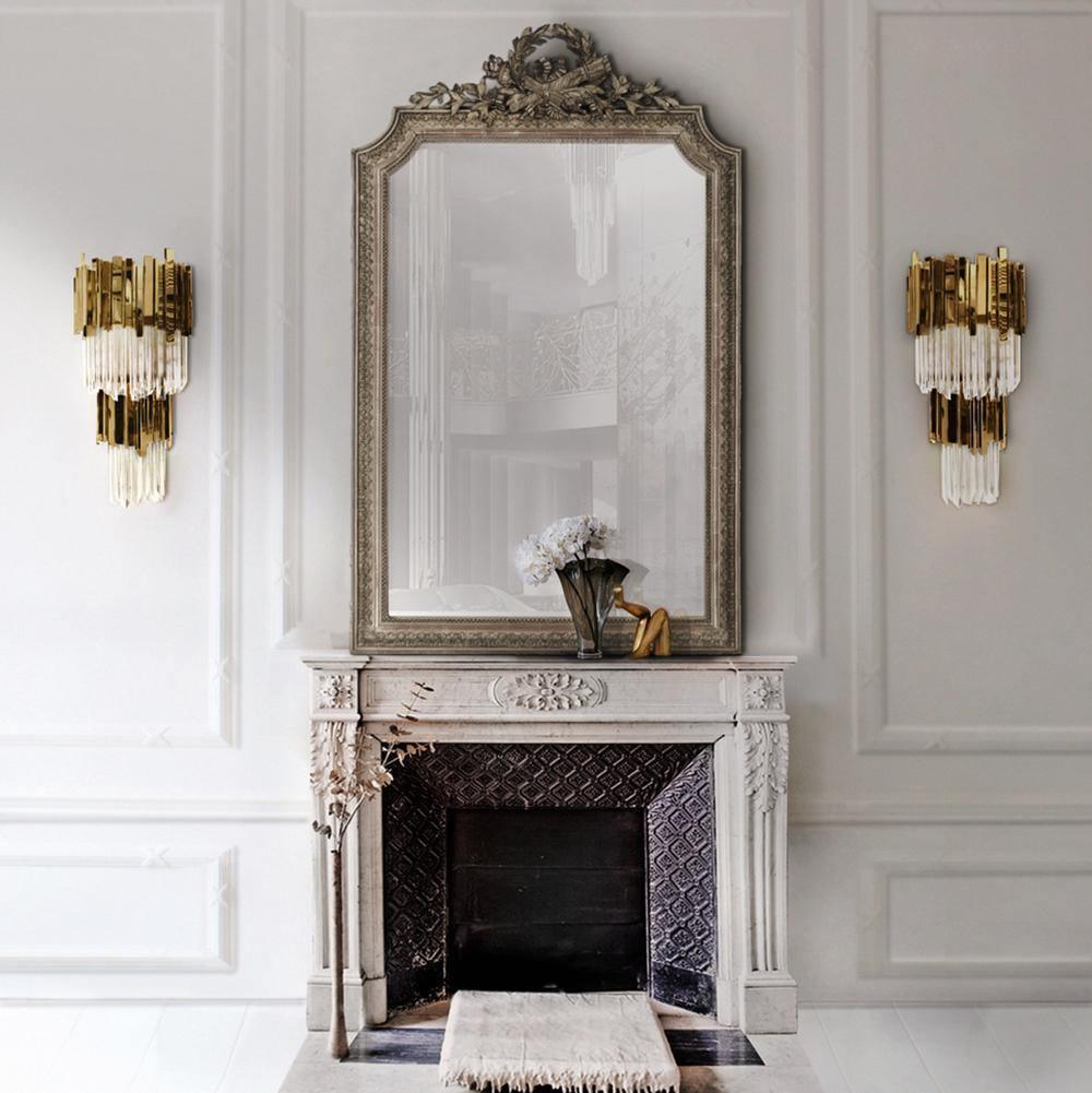 Modern Crystal Empire Wall Sconce Gold Multi Tiered Bracket Lighting for Living Room