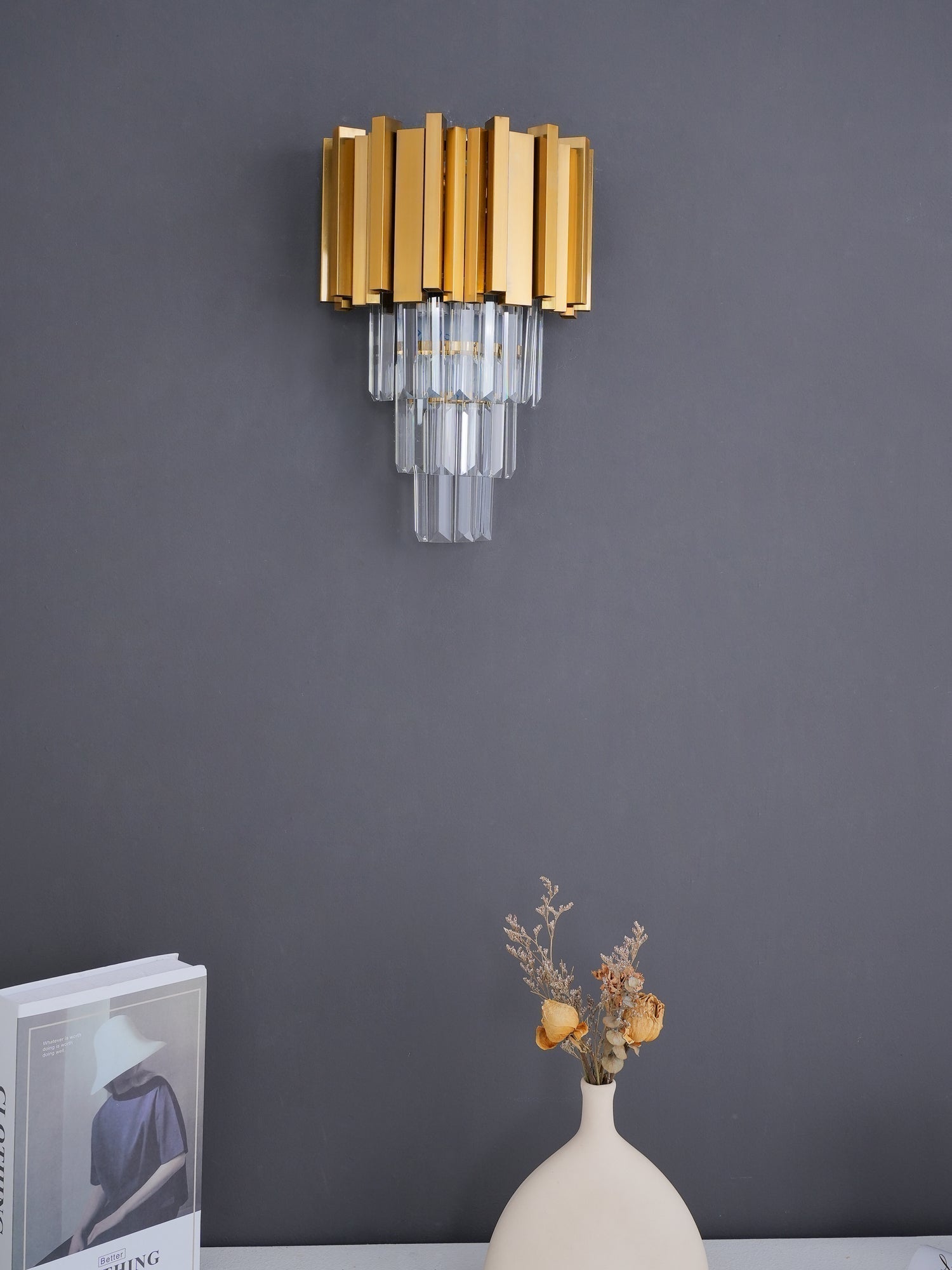 Modern Crystal Empire Wall Sconce Gold Multi Tiered Bracket Lighting for Living Room