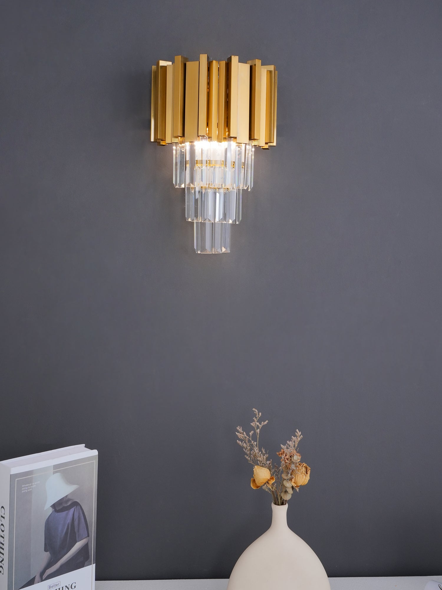 Modern Crystal Empire Wall Sconce Gold Multi Tiered Bracket Lighting for Living Room