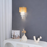 Modern Crystal Empire Wall Sconce Gold Multi Tiered Bracket Lighting for Living Room