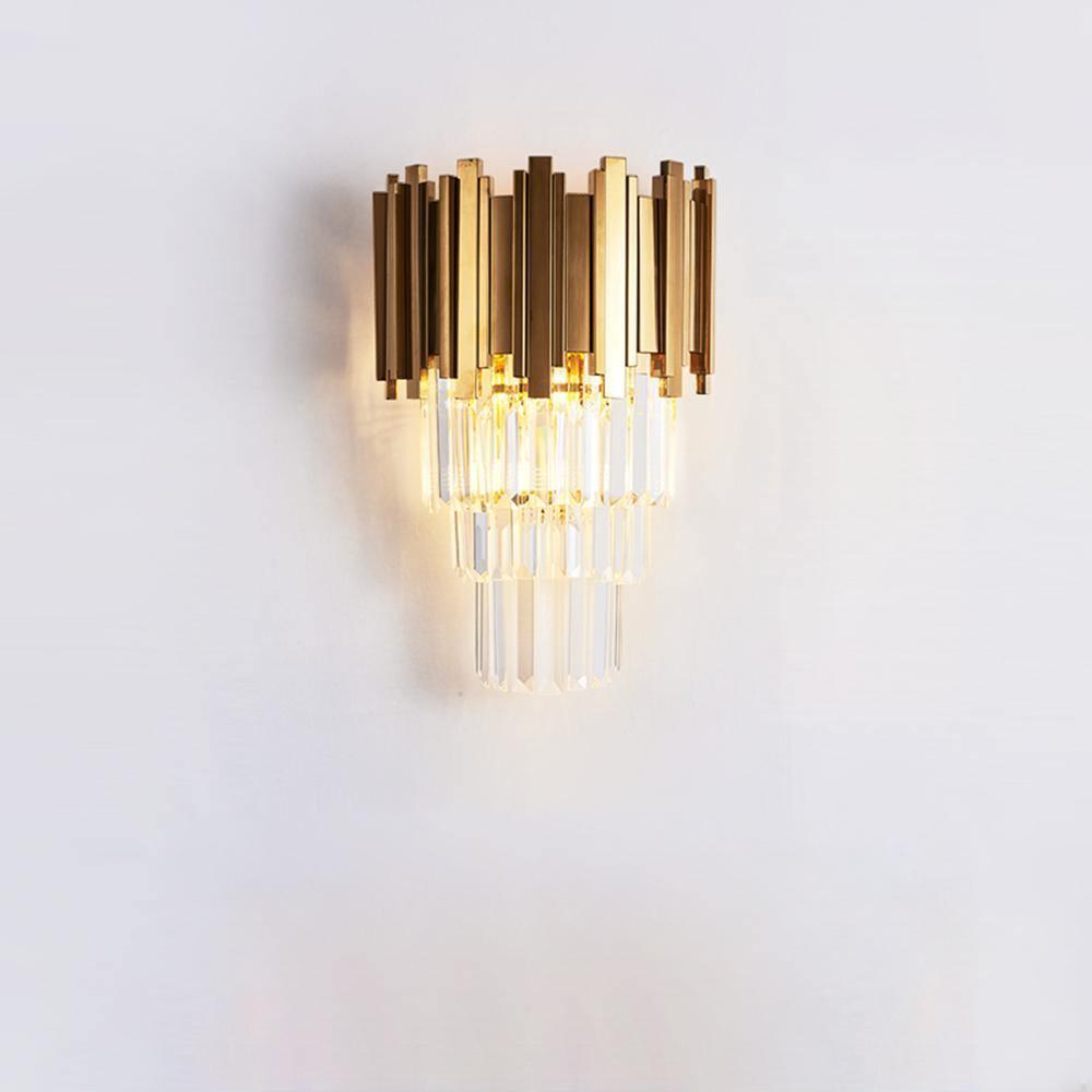 Modern Crystal Empire Wall Sconce Gold Multi Tiered Bracket Lighting for Living Room