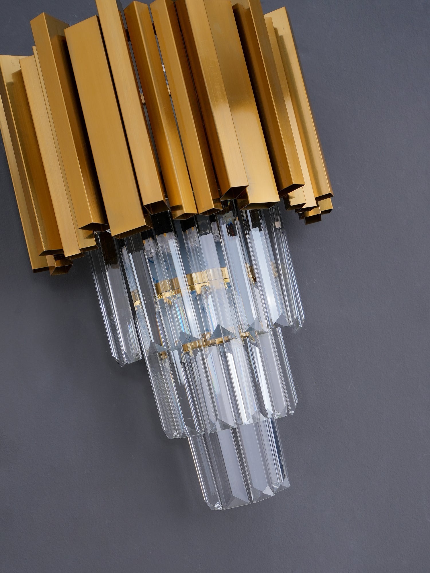 Modern Crystal Empire Wall Sconce Gold Multi Tiered Bracket Lighting for Living Room