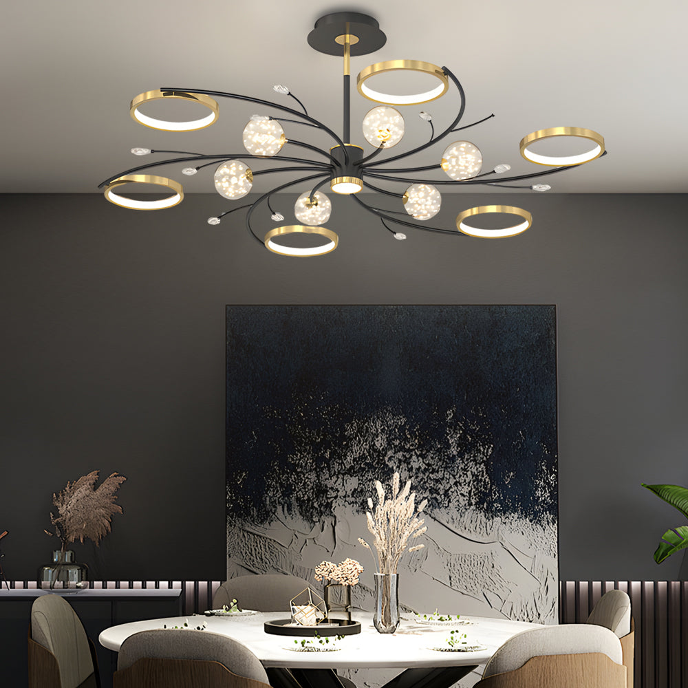 Modern Crystal Flower Branch Flush Mount Ceiling Chandelier with 3 Step Dimming