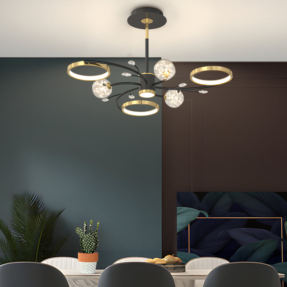 Modern Crystal Flower Branch Flush Mount Ceiling Chandelier with 3 Step Dimming