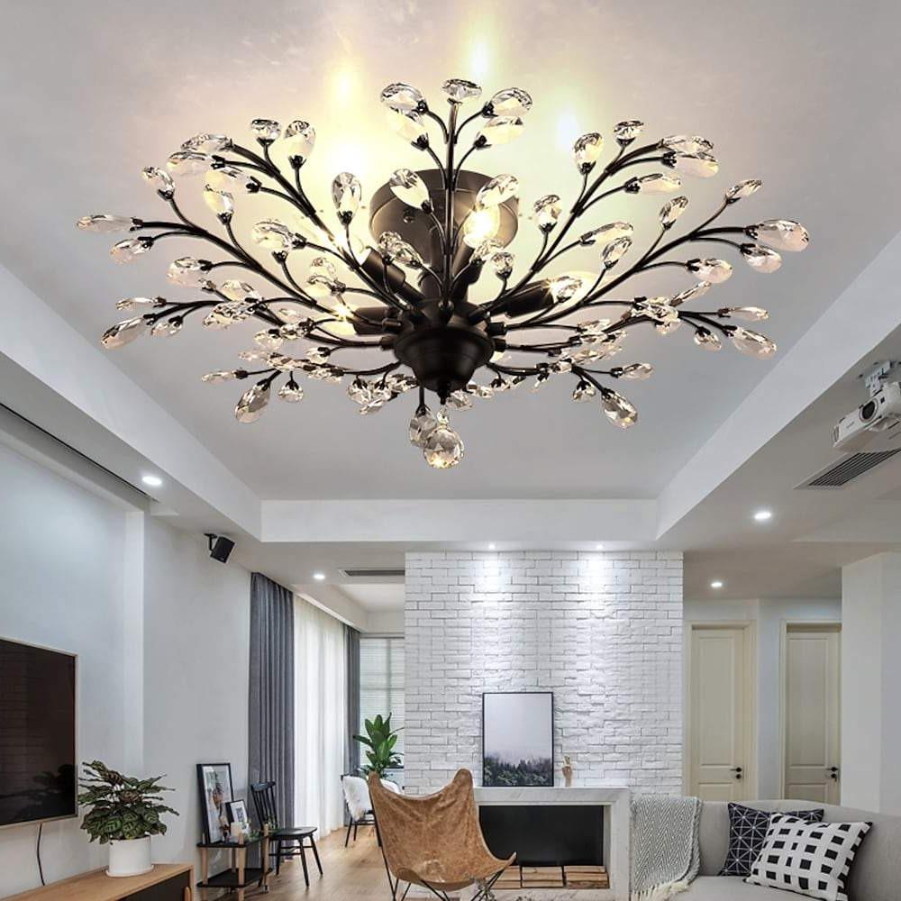 Modern Crystal Flower Chandelier Firework Ceiling Light for Living Room Dining