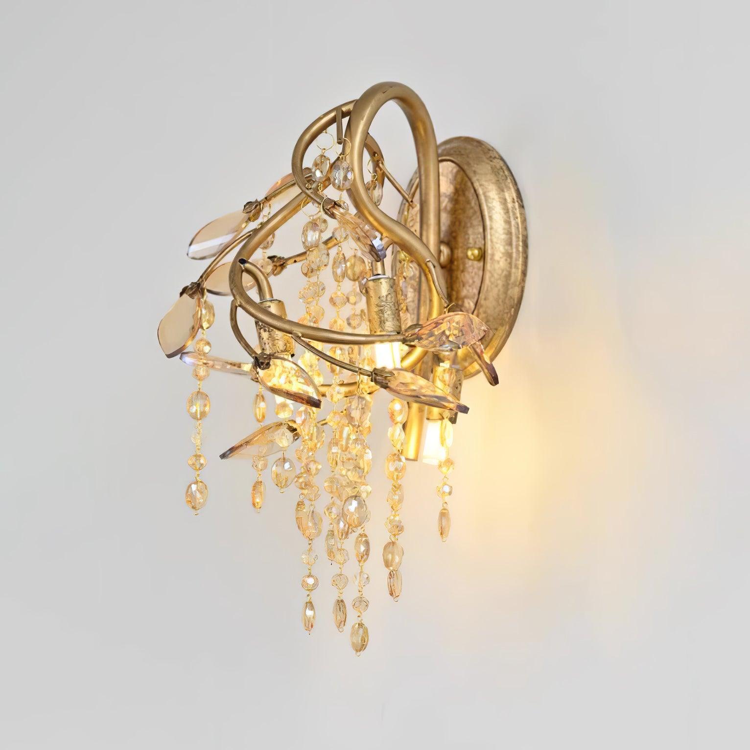 Modern Crystal Glass Bead Wall Sconce Autumn Twilight Elegant Antique Gold Finish