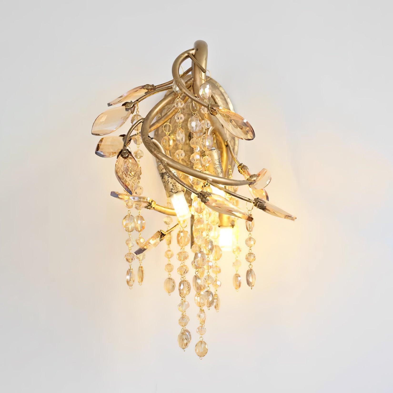 Modern Crystal Glass Bead Wall Sconce Autumn Twilight Elegant Antique Gold Finish