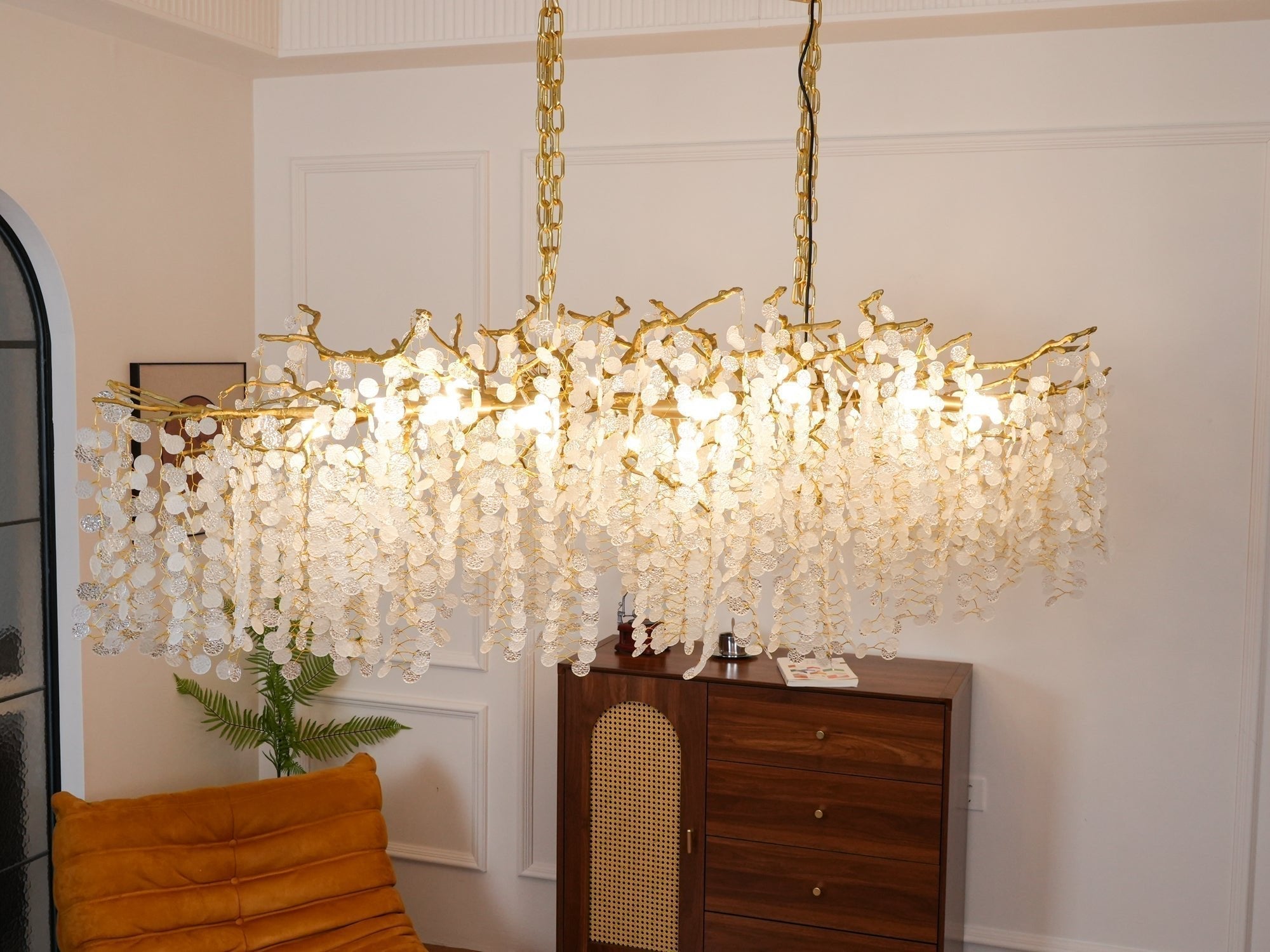 Modern Crystal Glass Branch Chandelier for Dining Room and High Ceiling Foyers