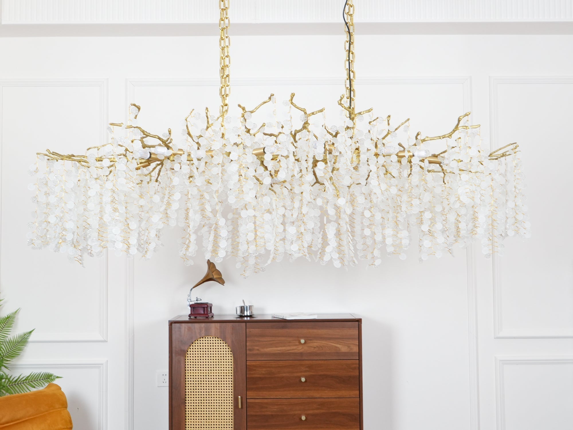 Modern Crystal Glass Branch Chandelier for Dining Room and High Ceiling Foyers