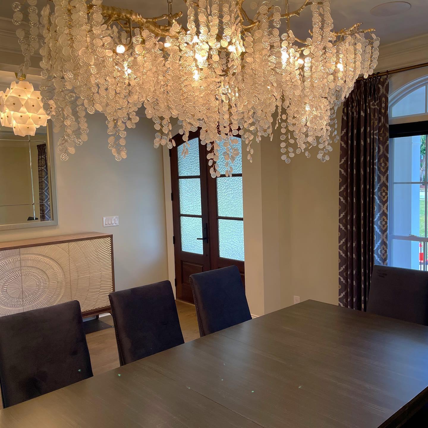 Modern Crystal Glass Branch Chandelier for Dining Room and High Ceiling Foyers