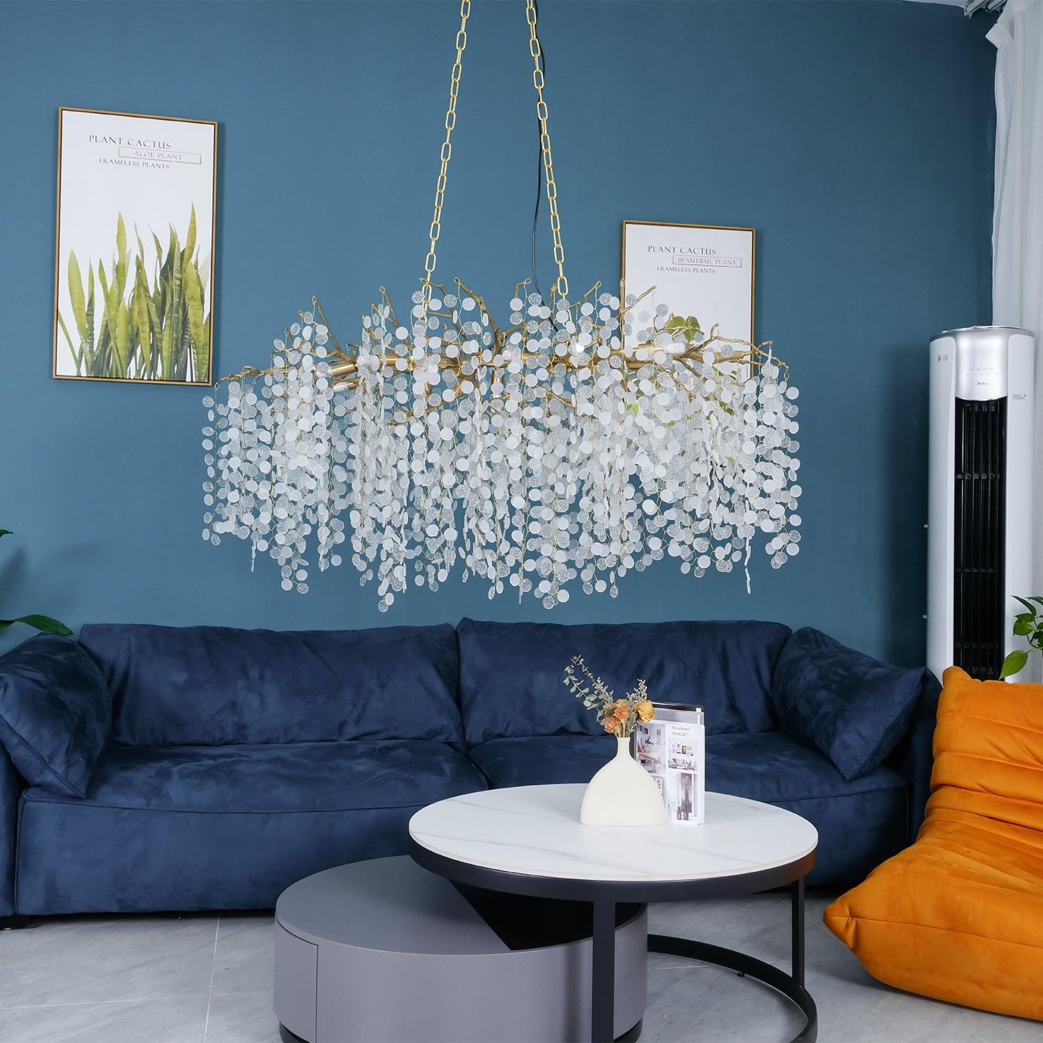 Modern Crystal Glass Branch Chandelier for Dining Room and High Ceiling Foyers