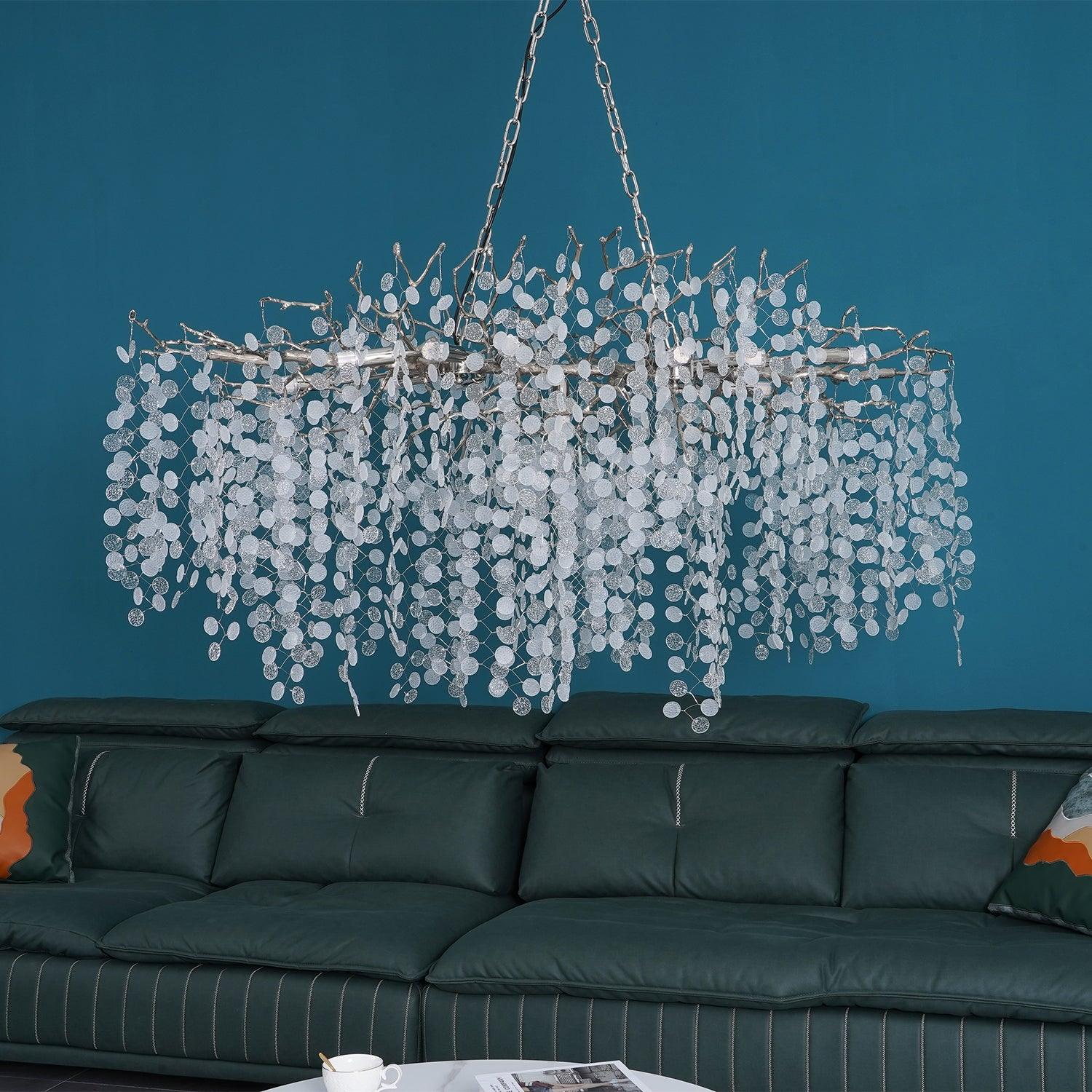 Modern Crystal Glass Branch Chandelier for Dining Room and High Ceiling Foyers