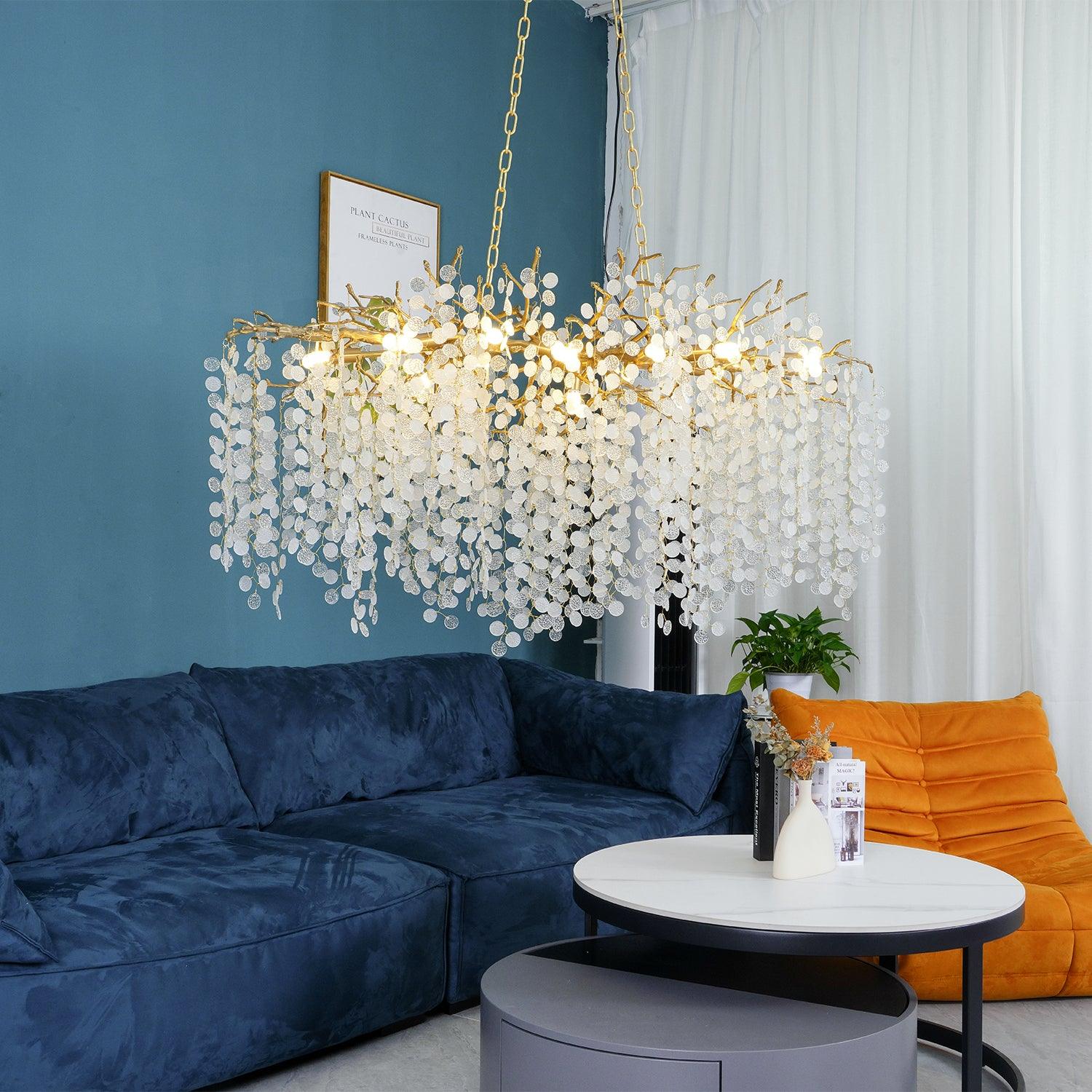 Modern Crystal Glass Branch Chandelier for Dining Room and High Ceiling Foyers