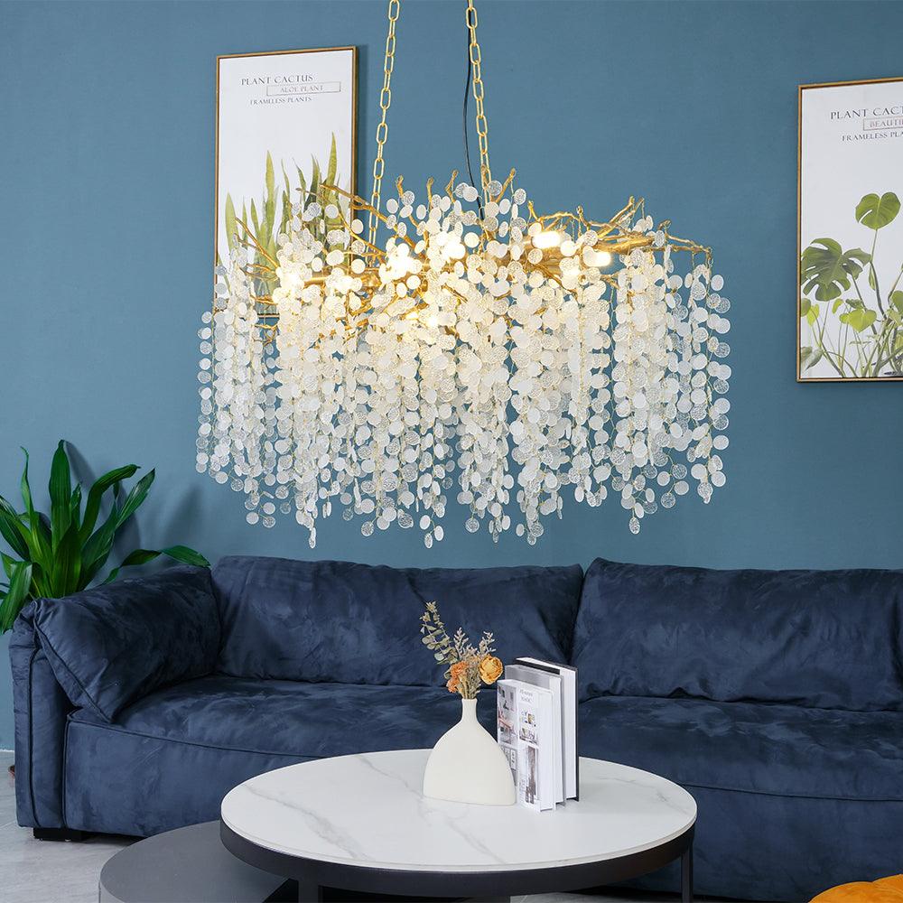 Modern Crystal Glass Branch Chandelier for Dining Room and High Ceiling Foyers
