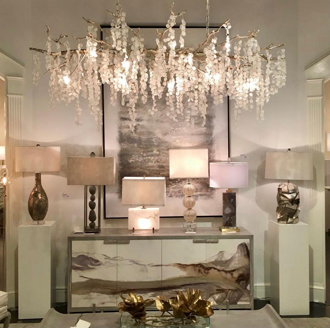 Modern Crystal Glass Branch Chandelier for Dining Room and High Ceiling Foyers