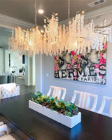 Modern Crystal Glass Branch Chandelier for Dining Room and High Ceiling Foyers
